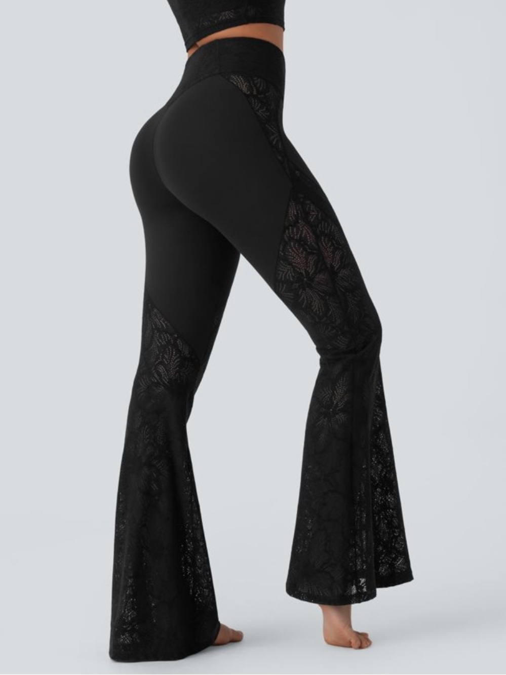 HALARA Black High-Waist Lace Flare Leggings